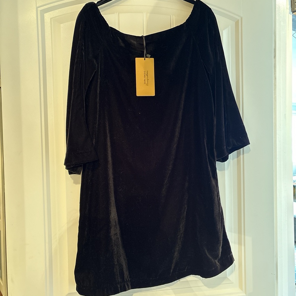 Zara Black Velvet Off the Shoulder mini dress (or top)